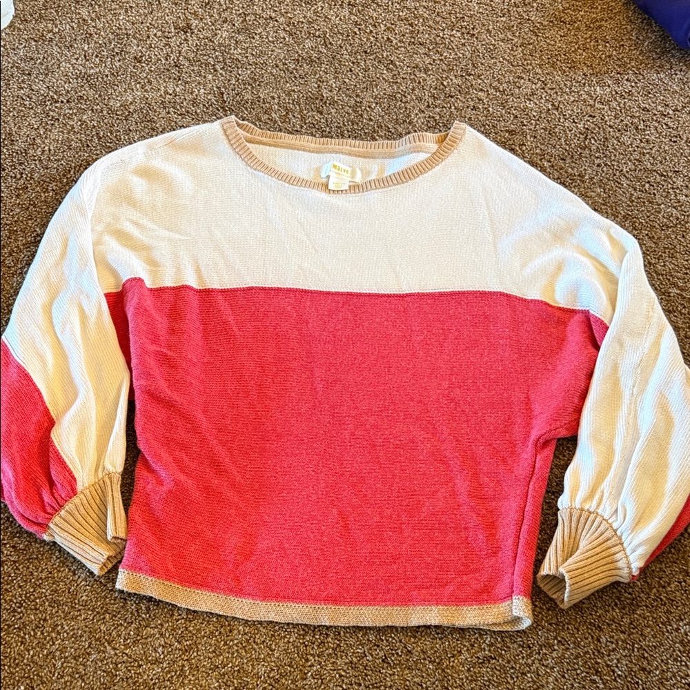 Women’s Maeve Anthropologie pink cream sweater flowy long sleeves sz M